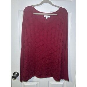 FEVER Women’s Textured Long Flare Sleeve Blouse Burgundy Size Large